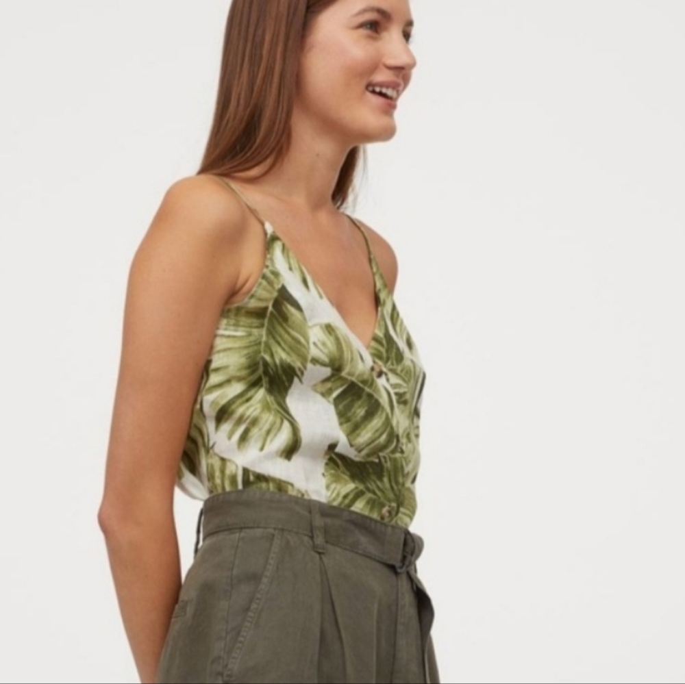 H&M Printed Linen Button Tank sz L - Picture 2 of 9